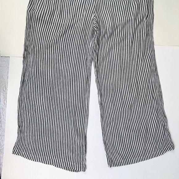 Elan Wide Leg Flowy Pinstripe Pants Wide Leg Paperbag High Tie Waist Grey Whit M - Picture 3 of 12
